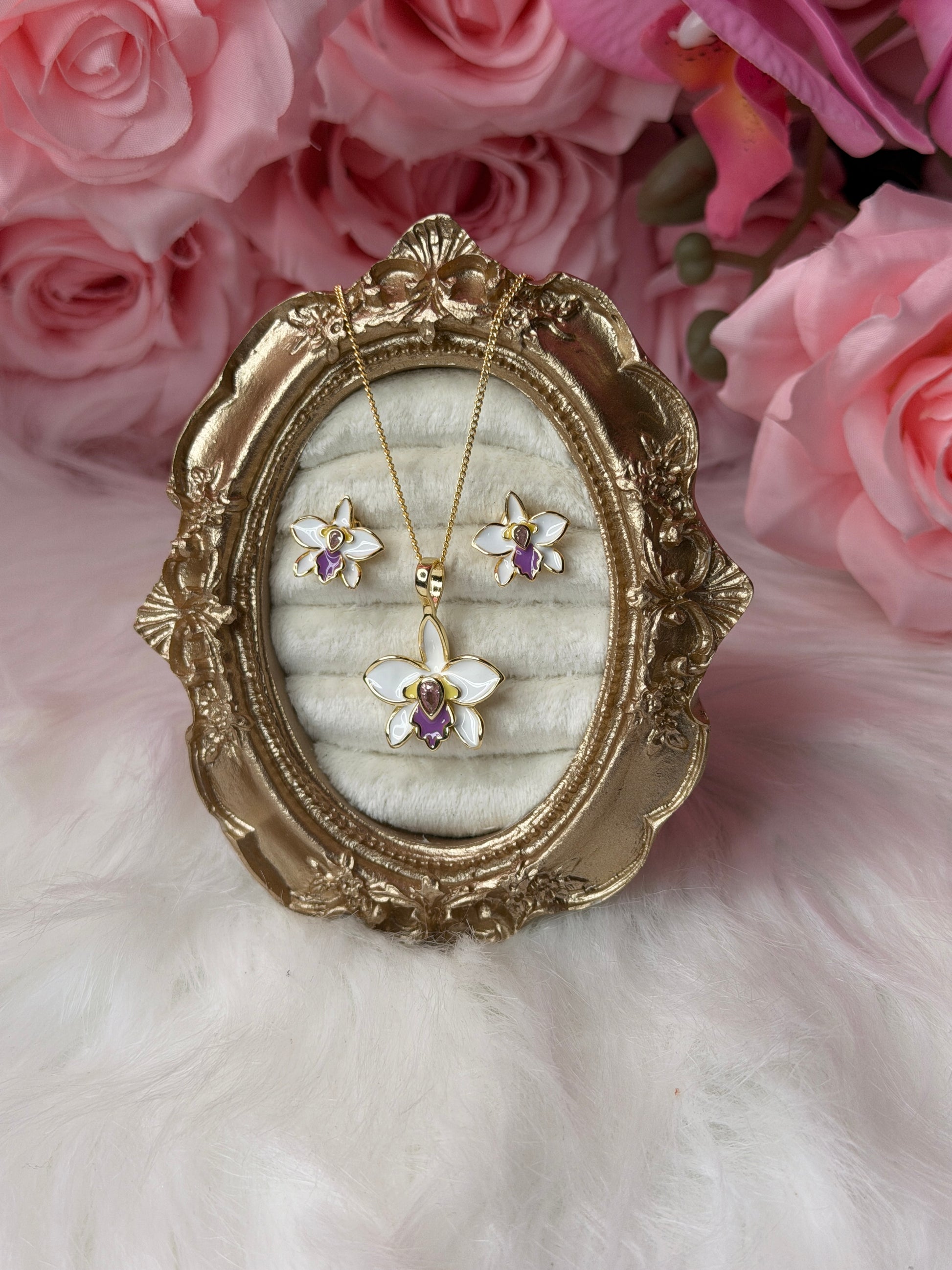 The Violacea Collection: White and Purple Cattleya Orchid Jewelry - Orchidique