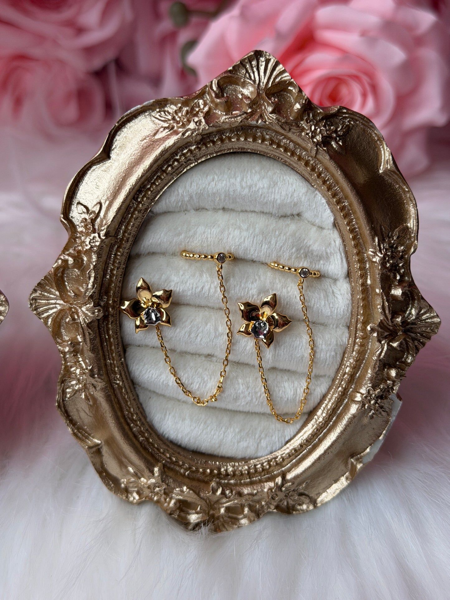 Aloha Aerial Cuff Collection • Orchid Chain Stud • Rhodium Tarnish-Free Orchid Jewelry