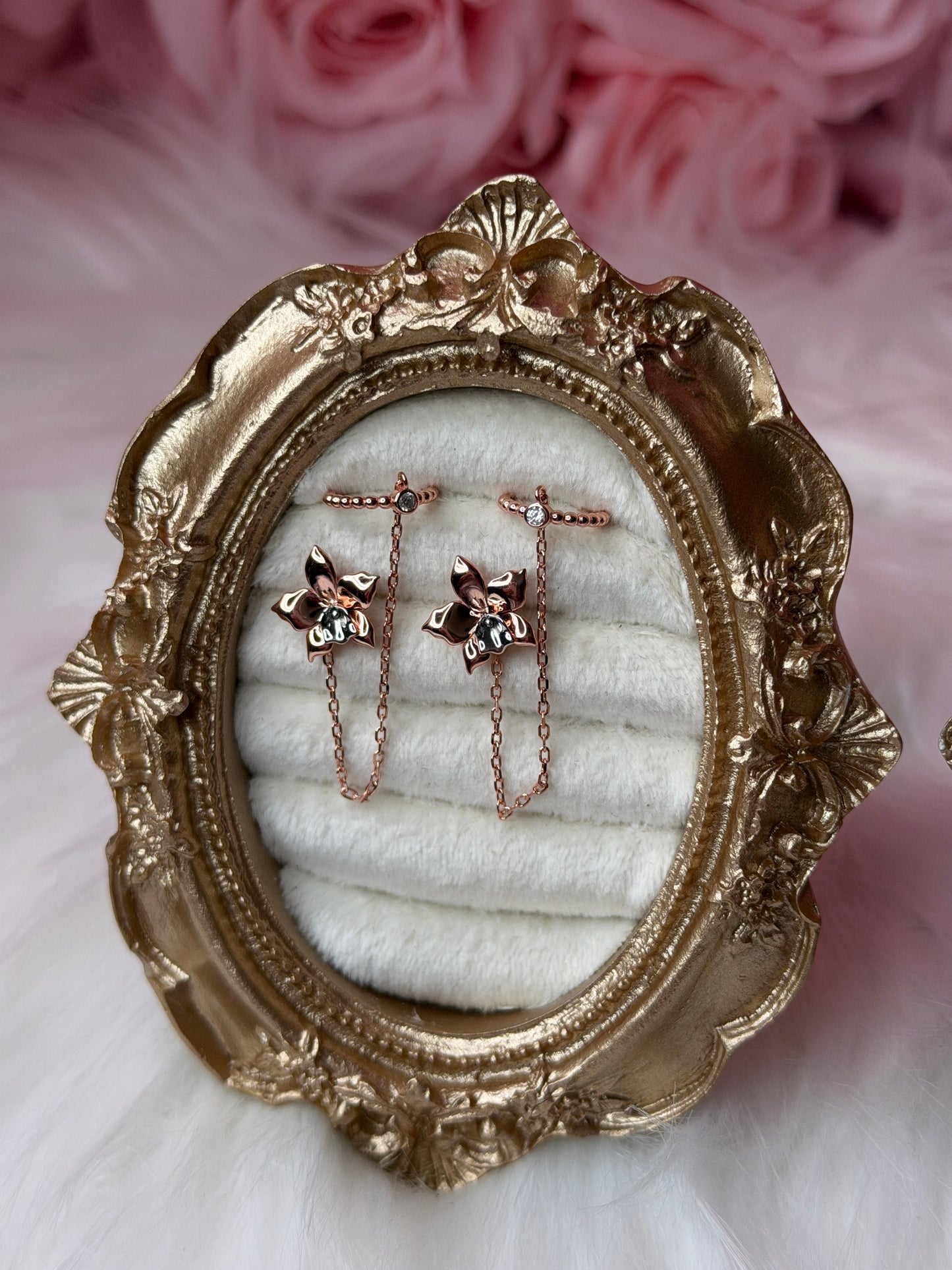 Aloha Aerial Cuff Collection • Orchid Chain Stud • Rhodium Tarnish-Free Orchid Jewelry