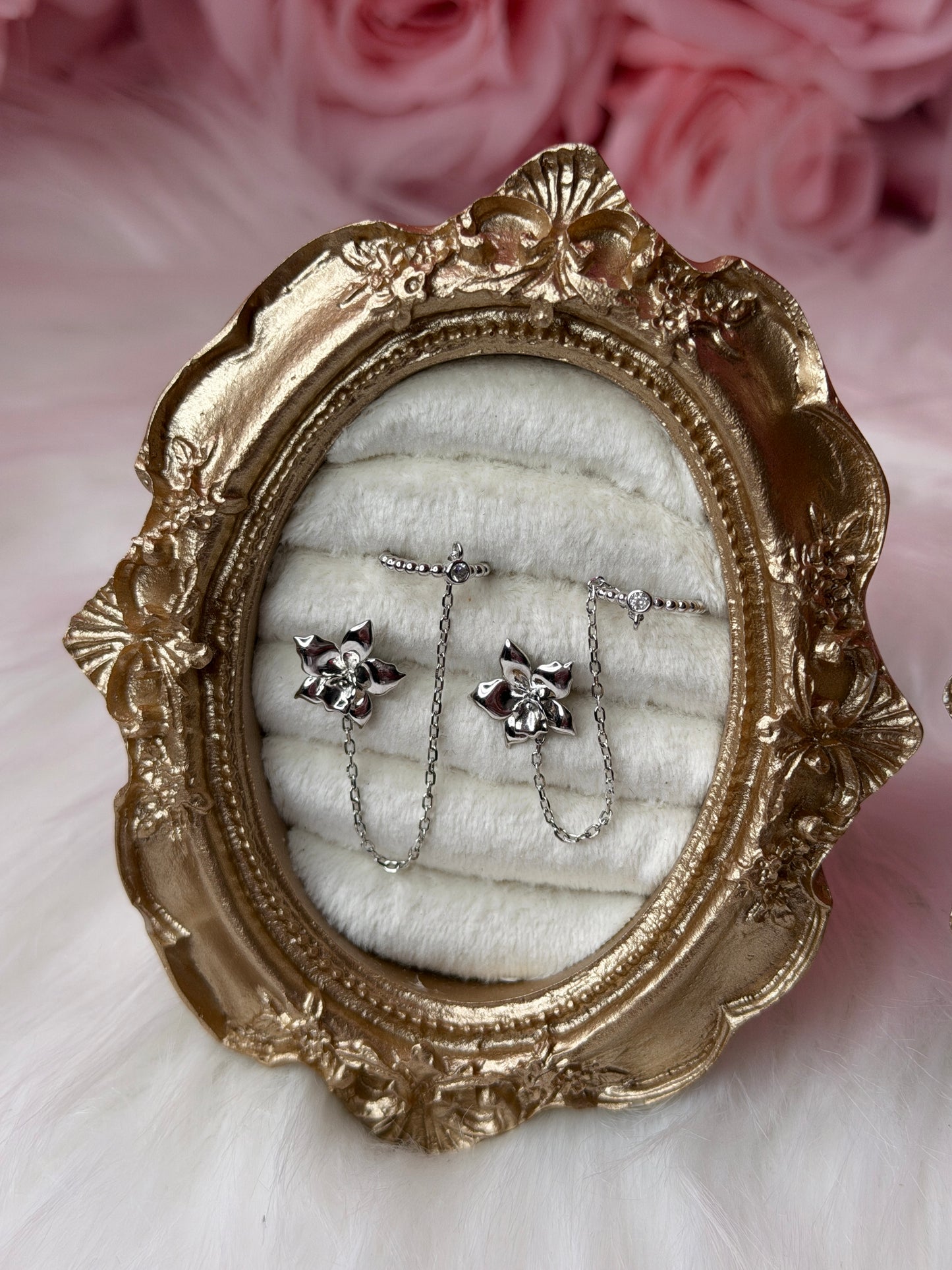 Aloha Aerial Cuff Collection • Orchid Chain Stud • Rhodium Tarnish-Free Orchid Jewelry