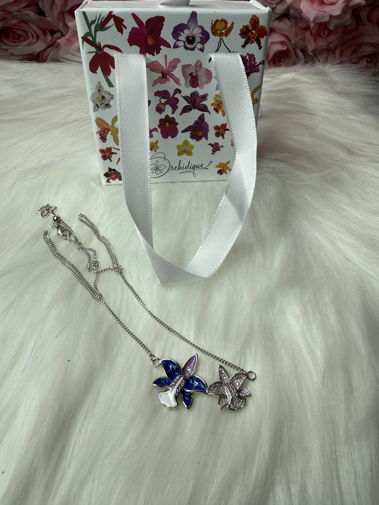 Duo White Gold Zircon Orchid Earrings • Cattleya Violecea- Inspired Orchid Earrings or Necklace