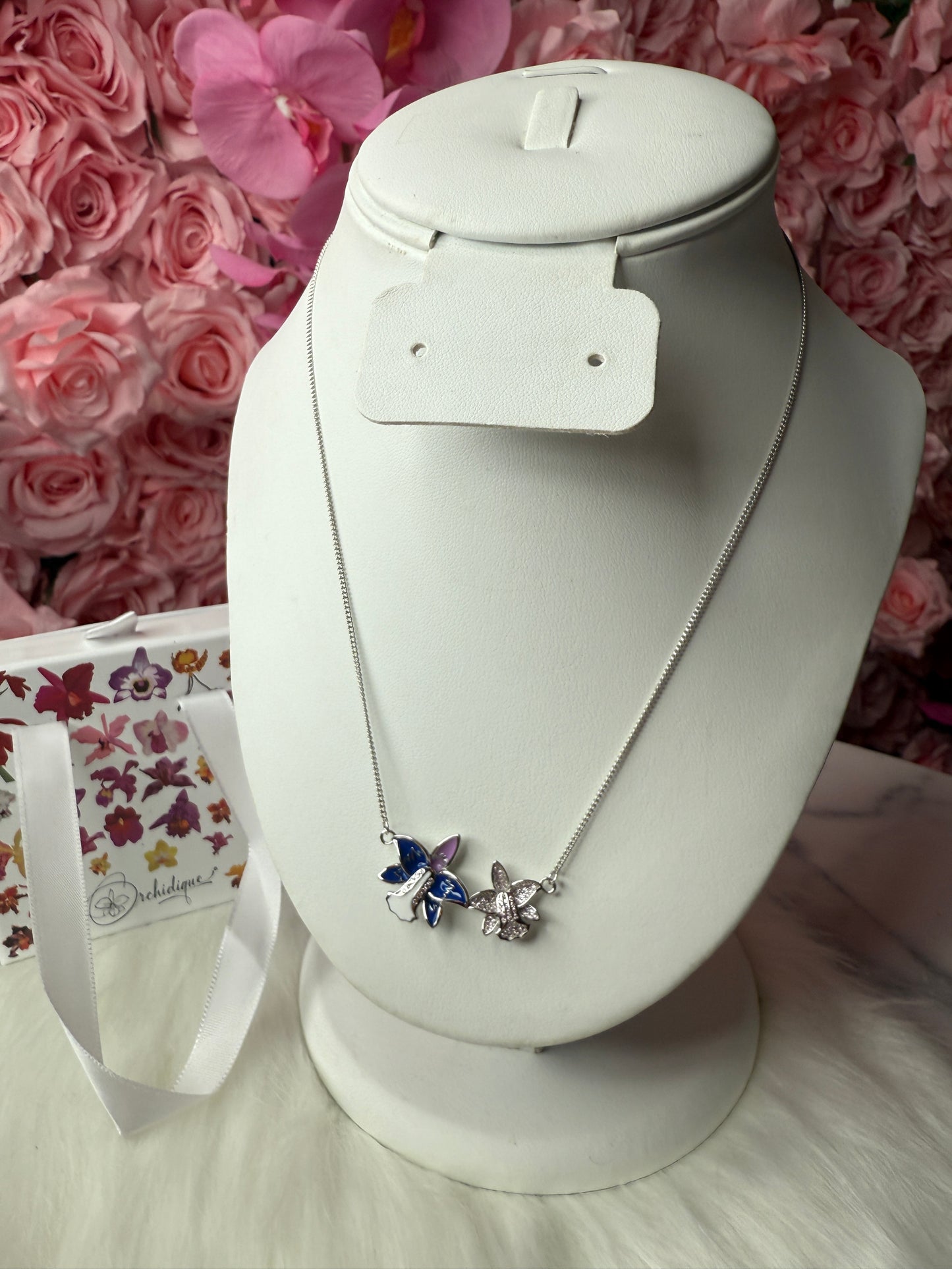 Duo White Gold Zircon Orchid Earrings • Cattleya Violecea- Inspired Orchid Earrings or Necklace