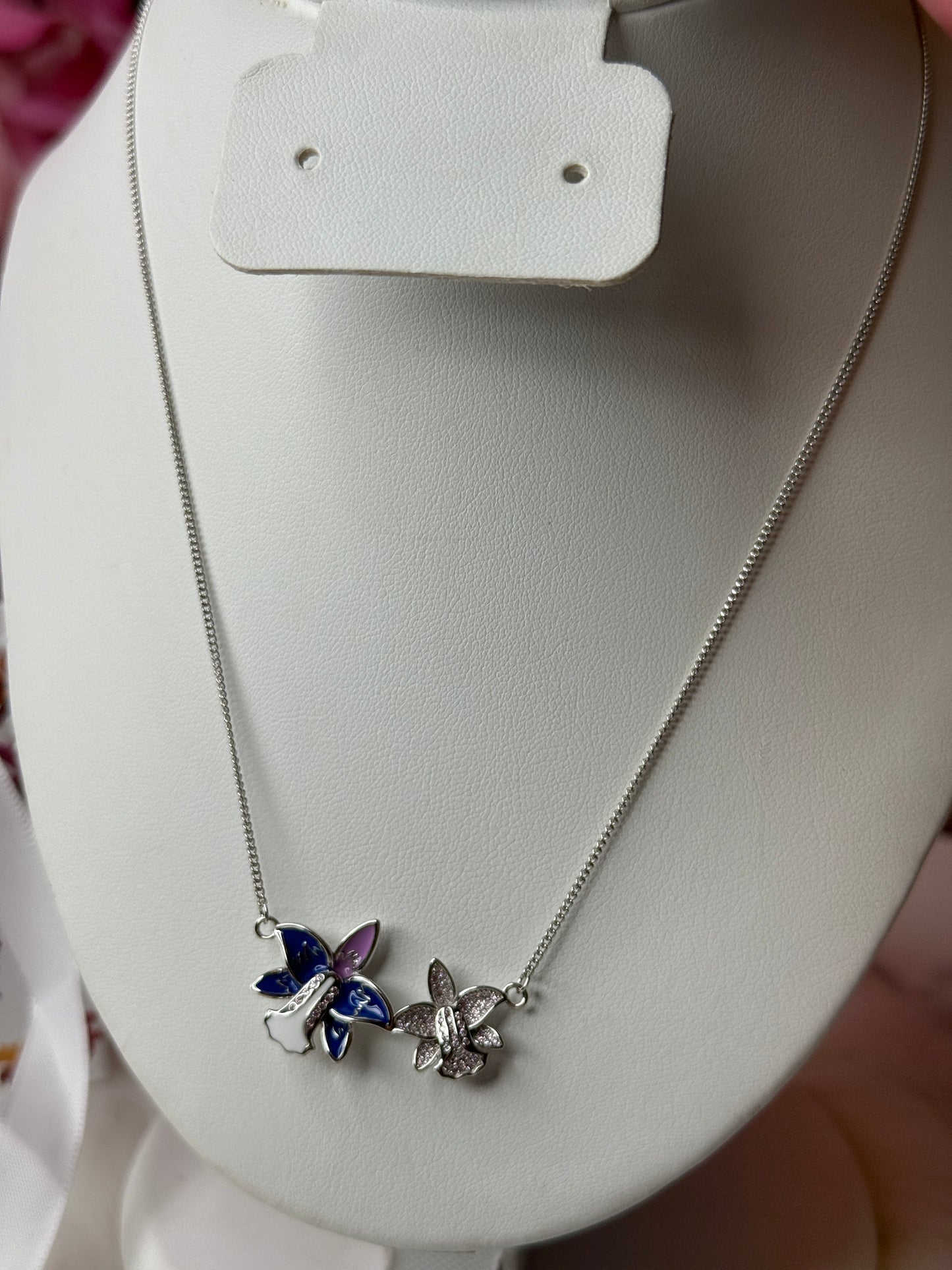 Duo White Gold Zircon Orchid Earrings • Cattleya Violecea- Inspired Orchid Earrings or Necklace