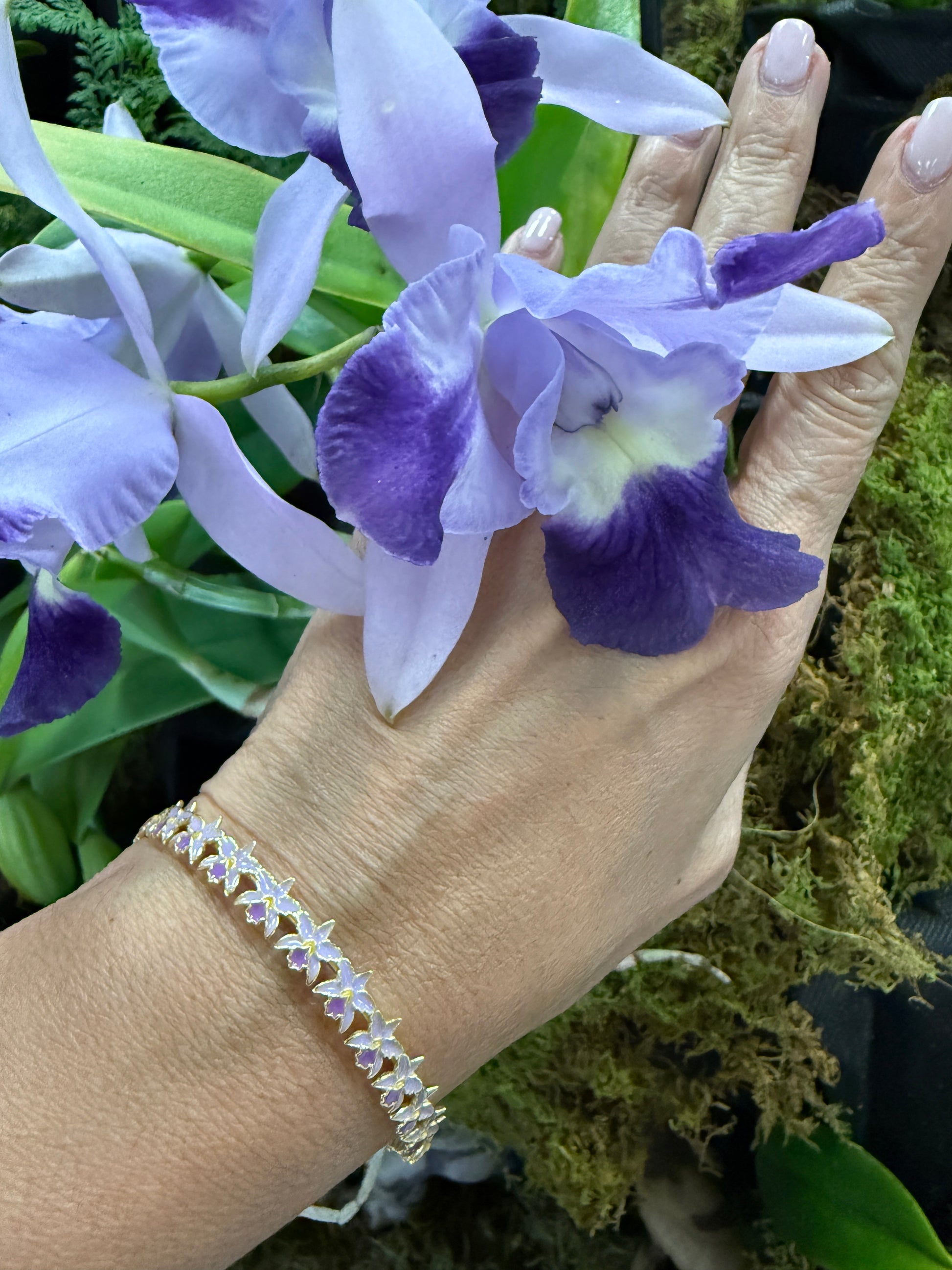 lavender flower bracelet La Colombiana Collection: Lavender Cattleya 14k Gold Bangle