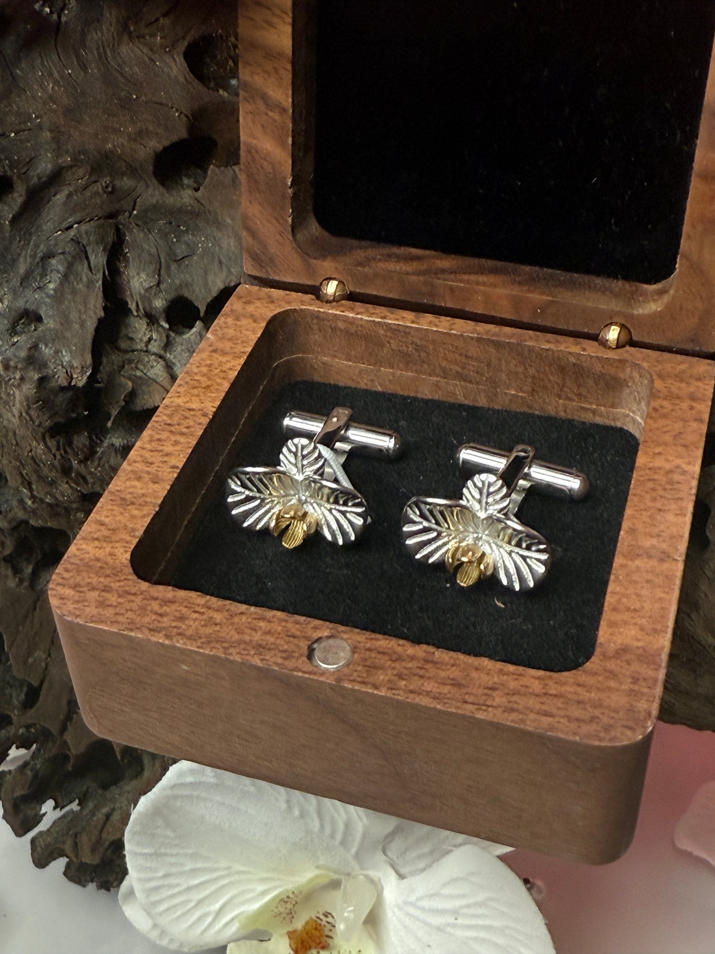 Stainless Steel Orchid Cufflinks