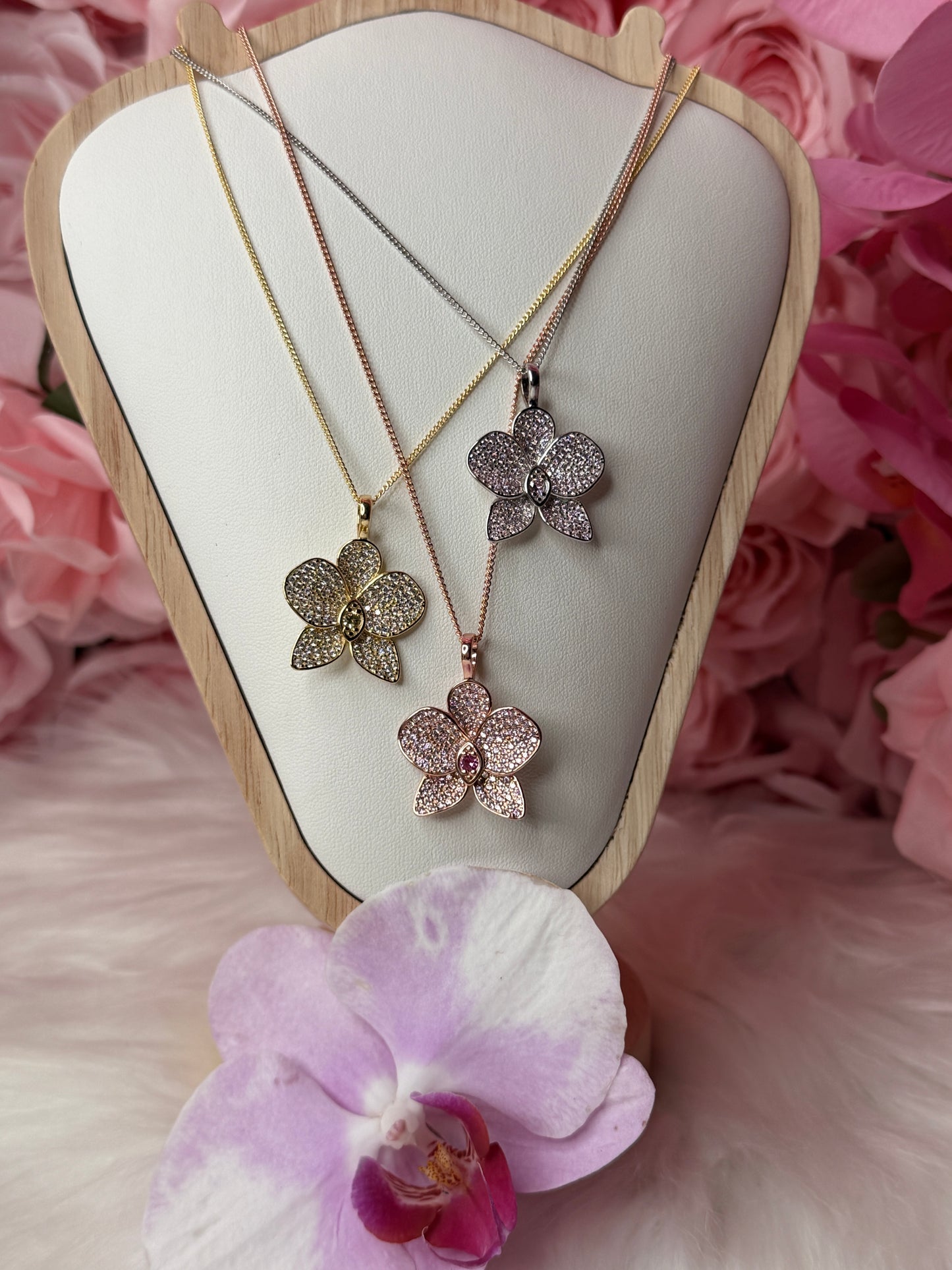 Shimmer me Phalaenopsis Collection • Gold with White and Yellow Zircons Orchid Jewelry - Orchidique