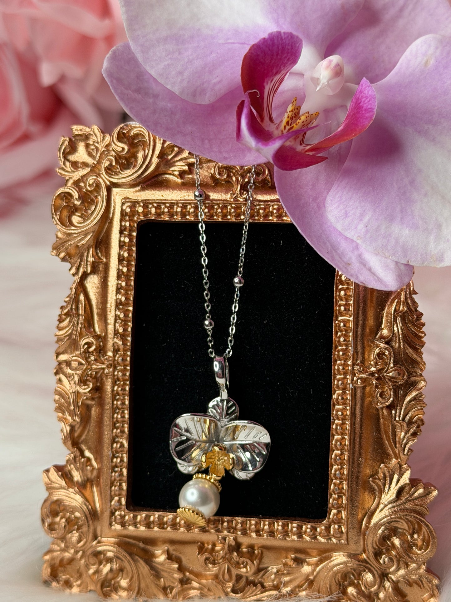 Pearl Orchid Collection: Phalaenopsis Pearl Drop Earrings and Pendant White Gold Plated Necklace Jewelry - Orchidique