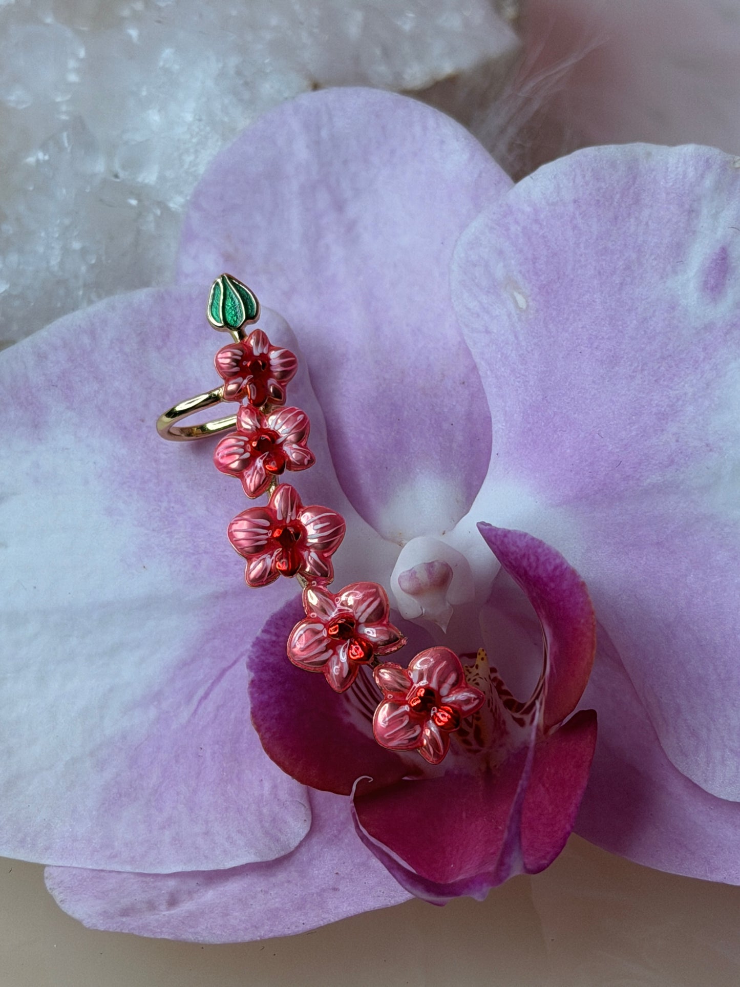 Orchid Fleur Collection : Red Orchid Ear Cuff Stud: Phalaenopsis  Flower Earring Climber - Orchidique