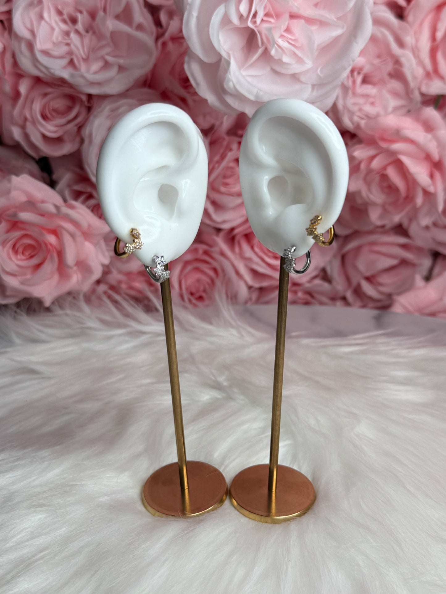 Signature Gold Plated Cattleya Huggie Hoops: Dainty Floral Cluster Earrings