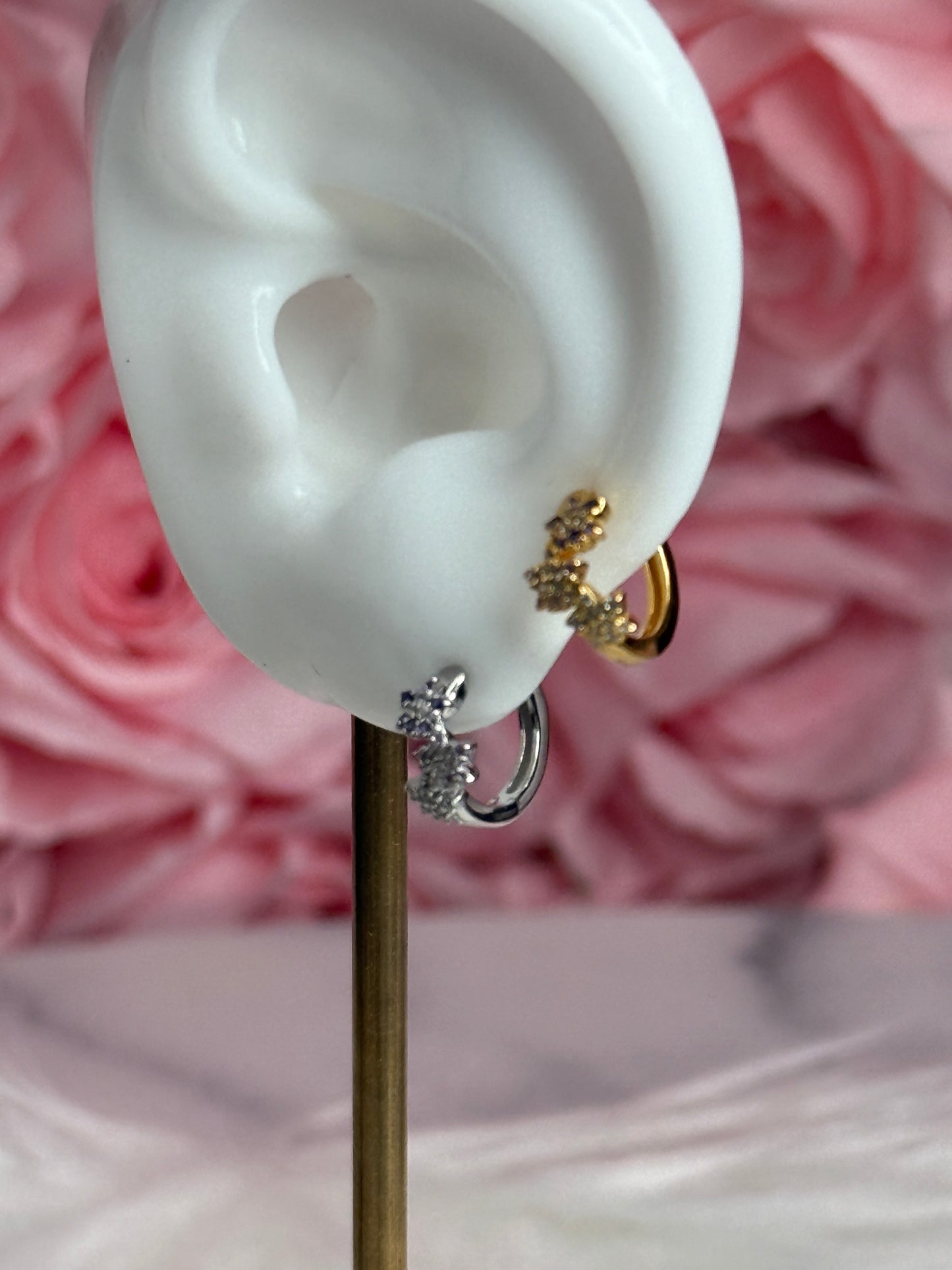 Signature Gold Plated Cattleya Huggie Hoops: Dainty Floral Cluster Earrings