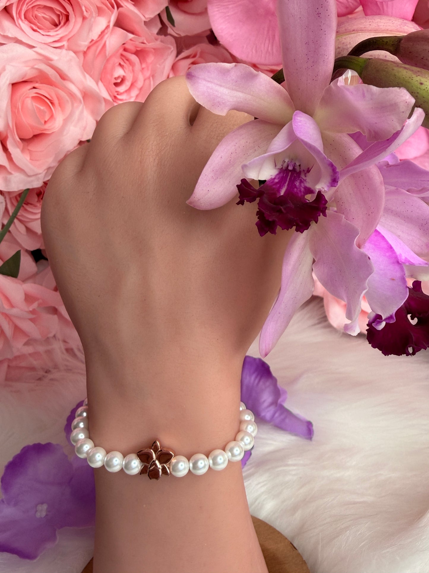 Cattleya Orchid Pearl Bracelet - Orchidique