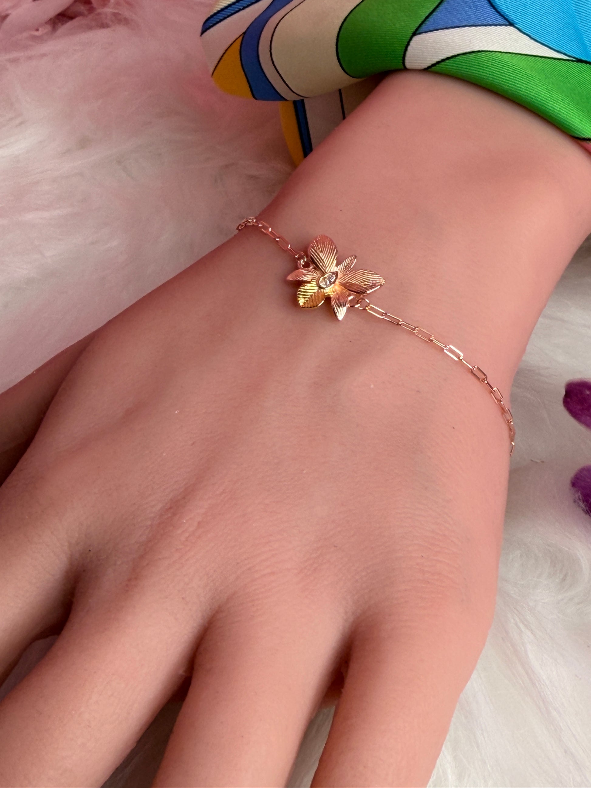 Dendrobium Orchid Bracelet : Two Tone Rose Gold Plated - Orchidique