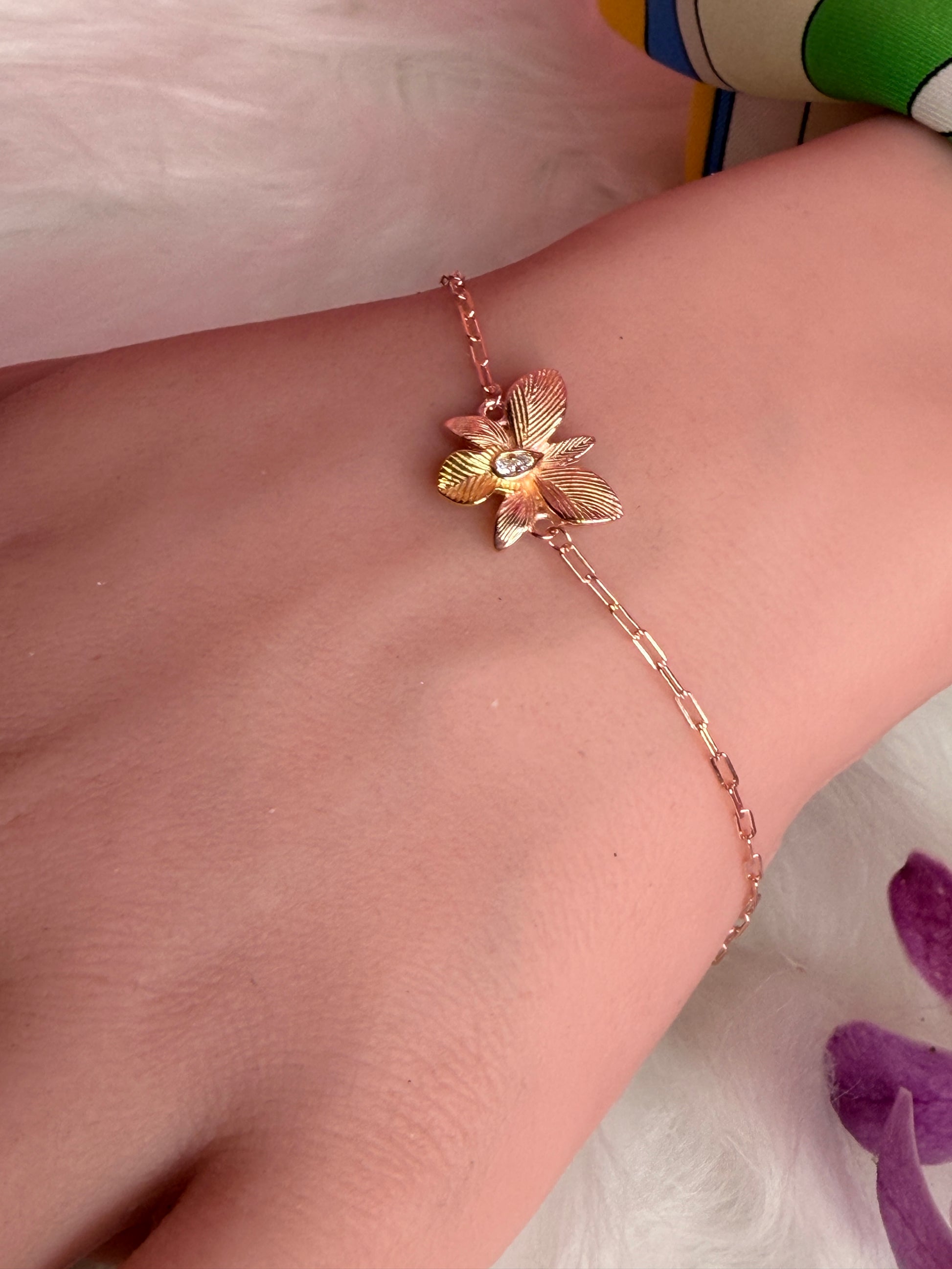 Dendrobium Orchid Bracelet : Two Tone Rose Gold Plated - Orchidique
