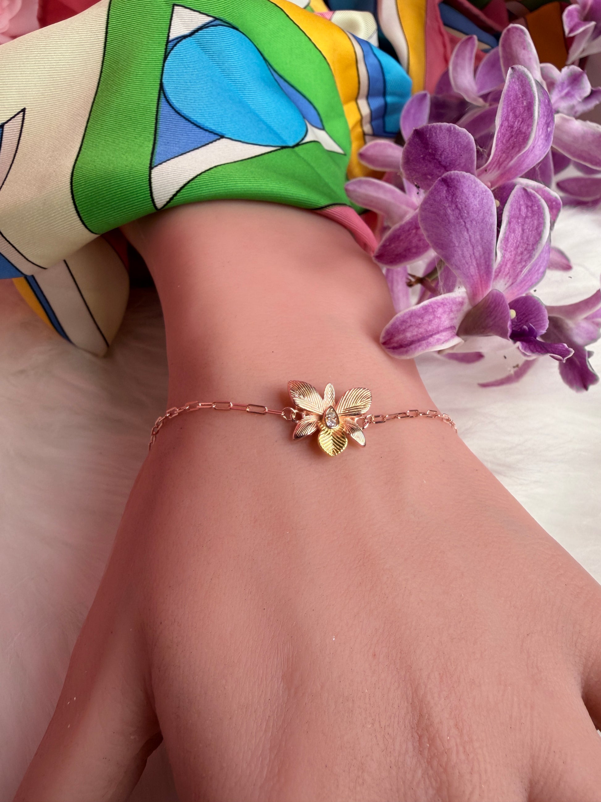 Dendrobium Orchid Bracelet : Two Tone Rose Gold Plated - Orchidique