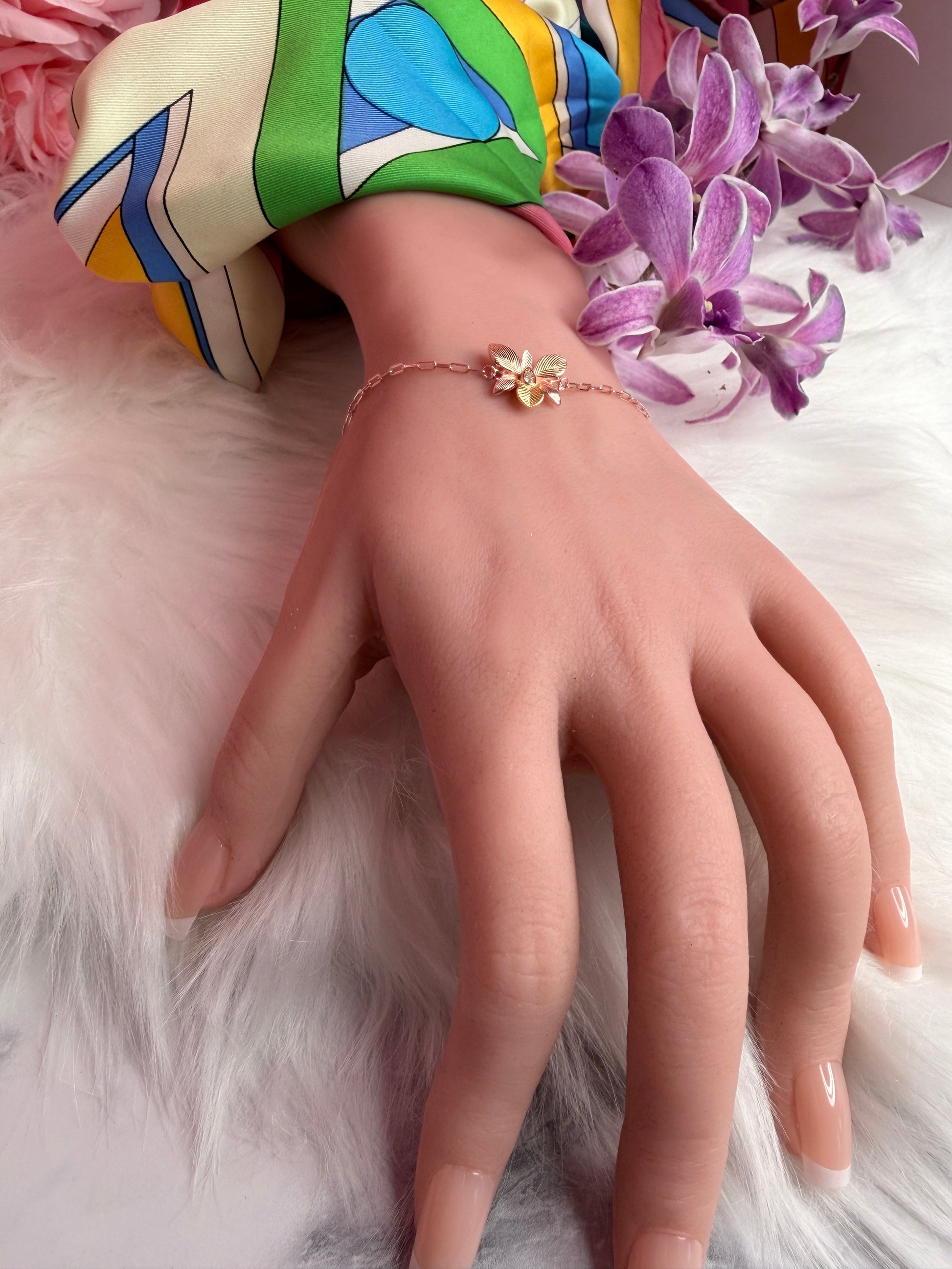 Dendrobium Orchid Bracelet : Two Tone Rose Gold Plated - Orchidique