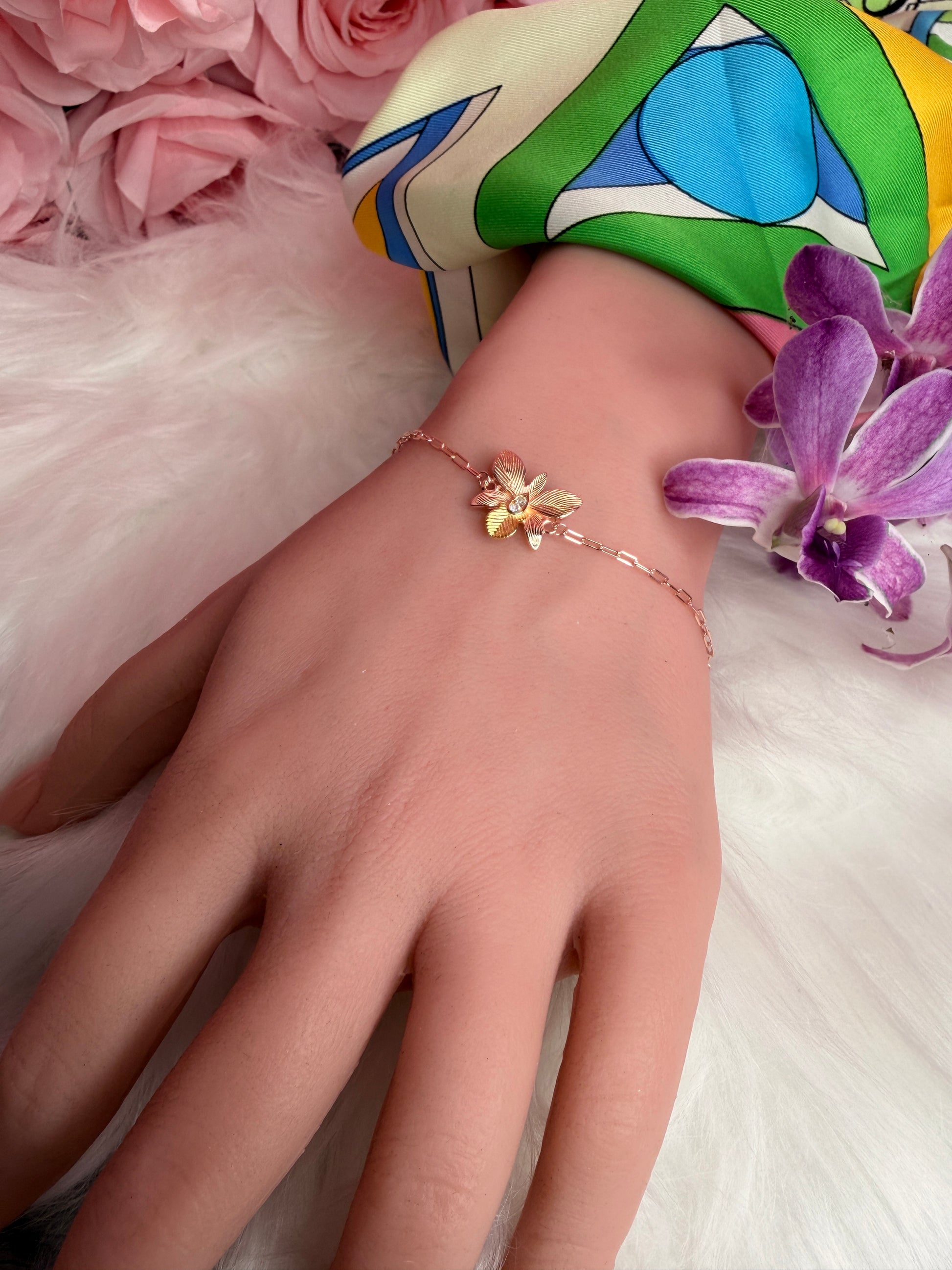 Dendrobium Orchid Bracelet : Two Tone Rose Gold Plated - Orchidique