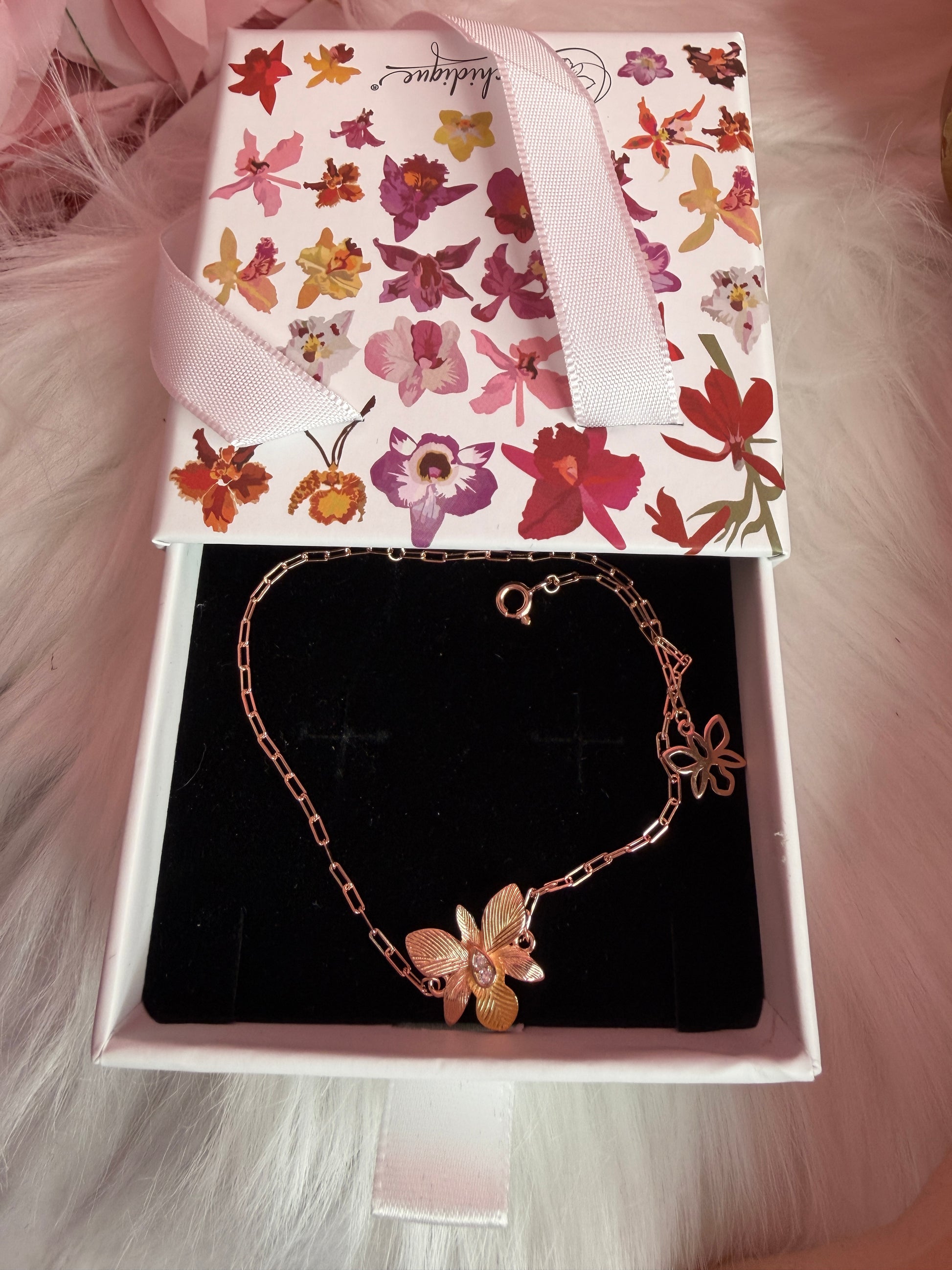 Dendrobium Orchid Bracelet : Two Tone Rose Gold Plated - Orchidique