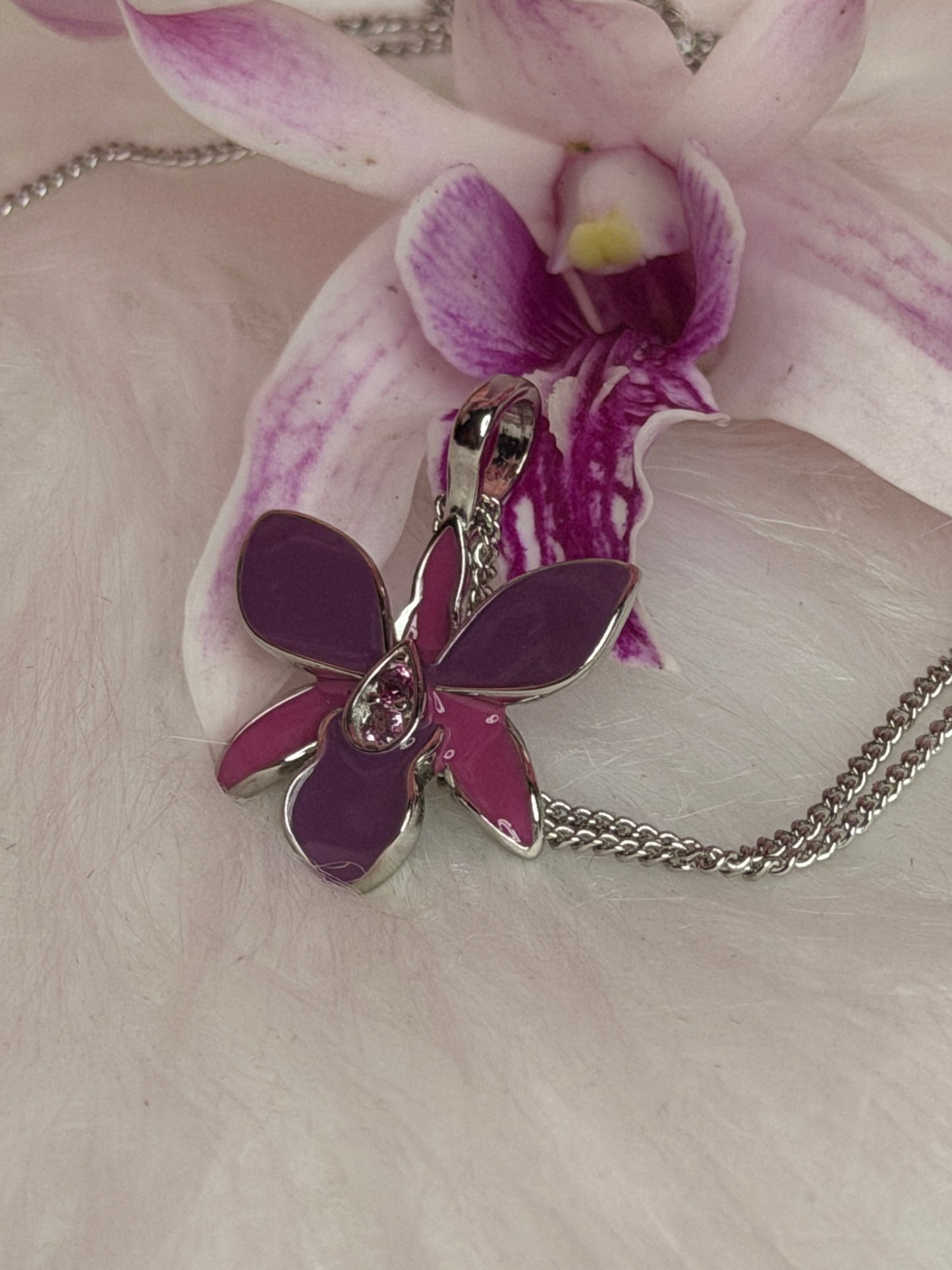 Dendrobium Orchid Jewelry Set • Purple & Pink Enamel Earrings and Ring