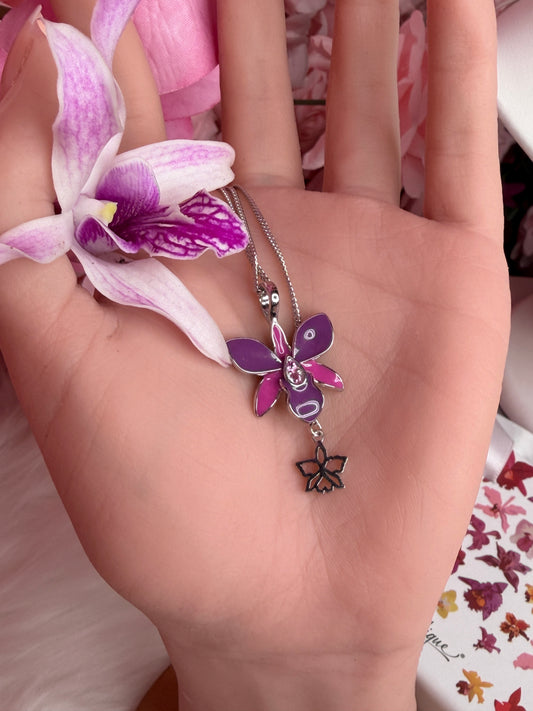 Dendrobium Orchid Jewelry Set • Purple & Pink Enamel Earrings and Ring