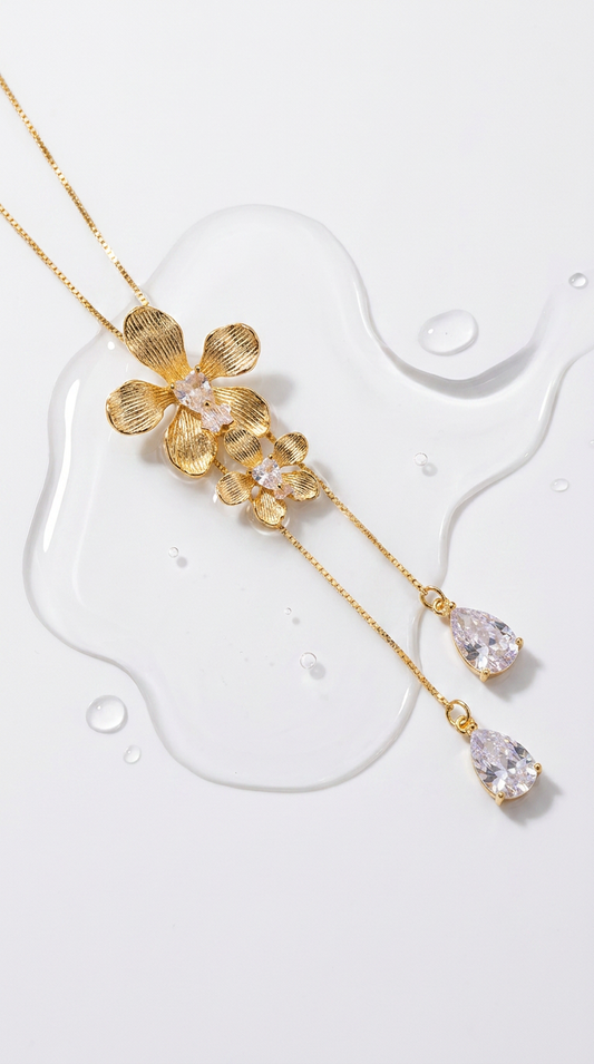 Vanda Loke 14k Gold Plated Vanda Orchid Lariat Choker Necklace - Orchidique