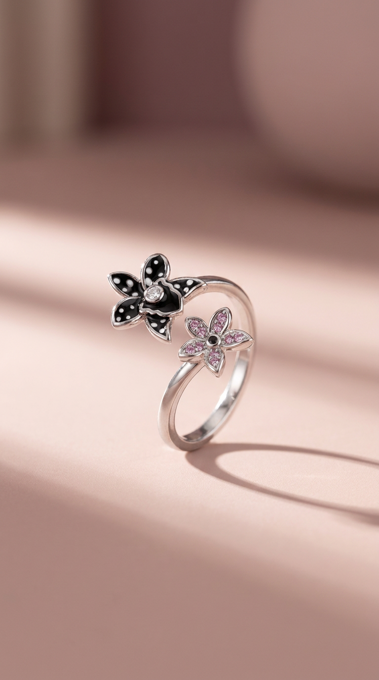 Soul-mate Collection: Polka Dot Cattleya Orchid Flower Ring - Orchidique