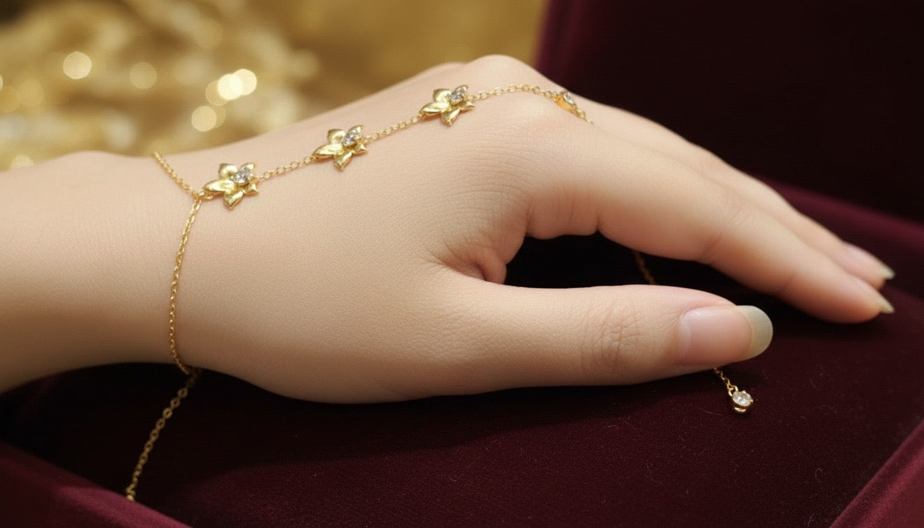 Aloha Aerial Collection • Orchid Hand Ring Chain Bracelet • Slave Bracelet Orchid Jewelry - Orchidique
