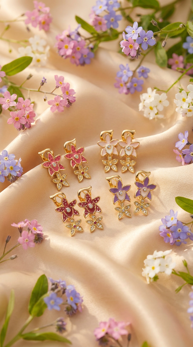 Double Cattleya Orchid Flower Huggie Earrings - Orchidique