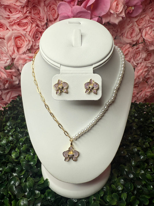 Whispers of the Heart & the Moon Collection: Lavendar Phalaenopsis 14k Gold Plated Set