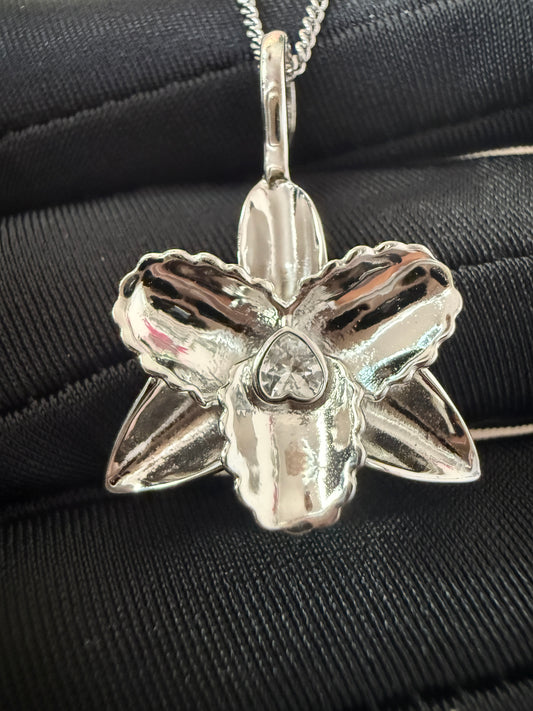 Cattleya Rlc. Inspired Jewelry with Heart-Shaped Clear Zircon Jewelry