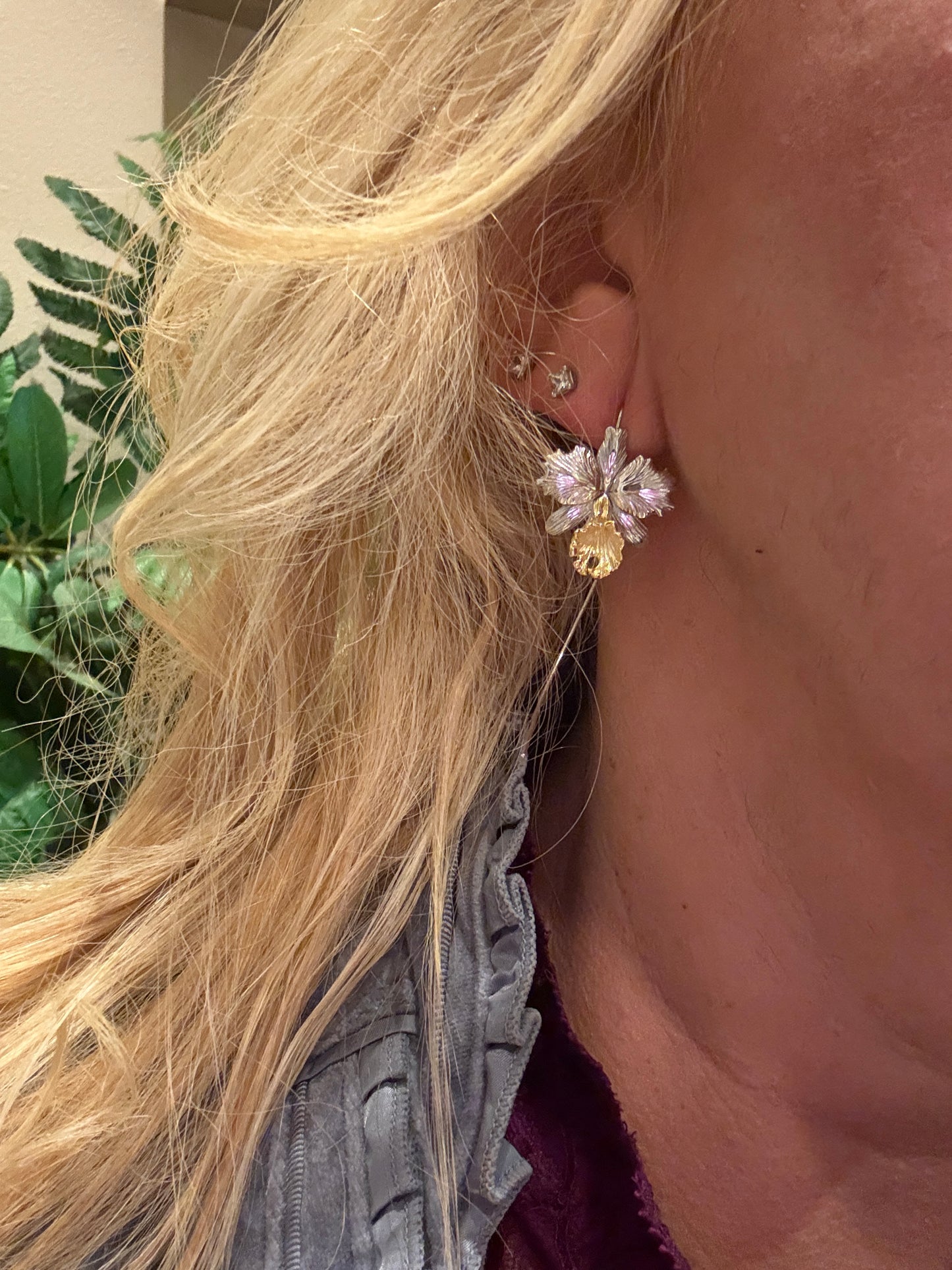 Drama Queen Cattleya Earrings • Two-Tone Orchid Flower Dangles