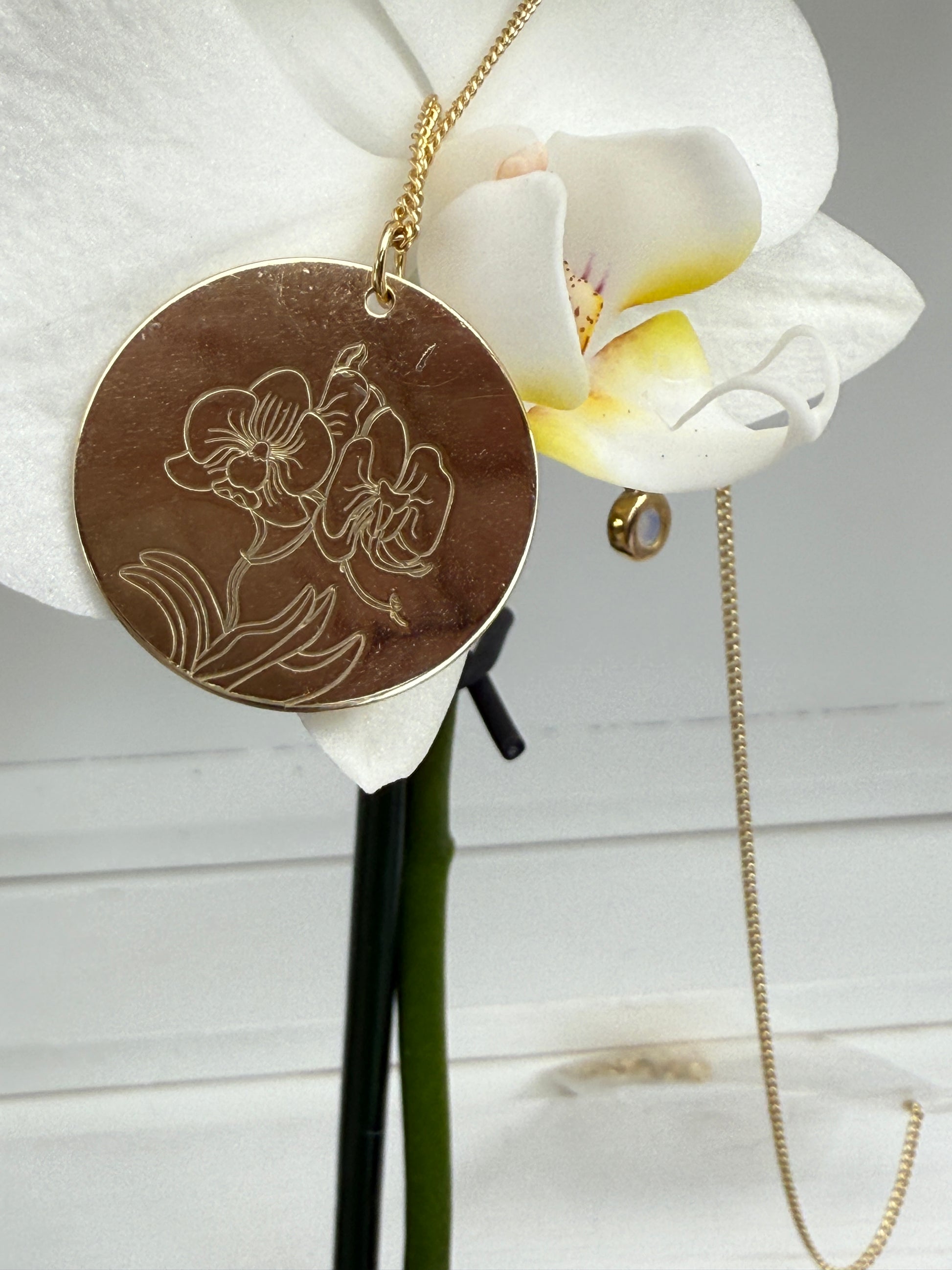 The Birthstone Phalaenopsis Collection: Phalaenopsis Disc Orchid Pendant Necklace - Orchidique