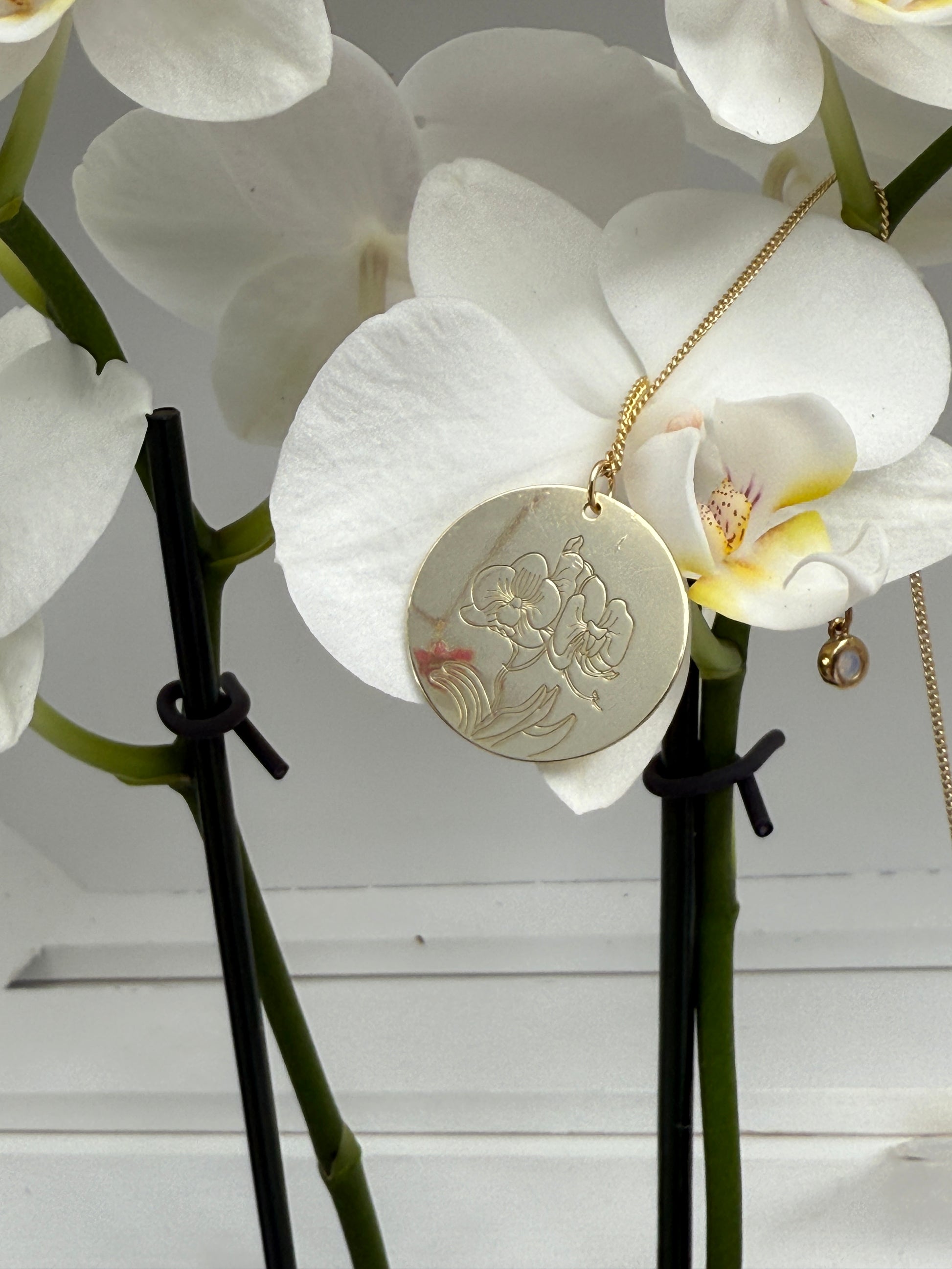 The Birthstone Phalaenopsis Collection: Phalaenopsis Disc Orchid Pendant Necklace - Orchidique
