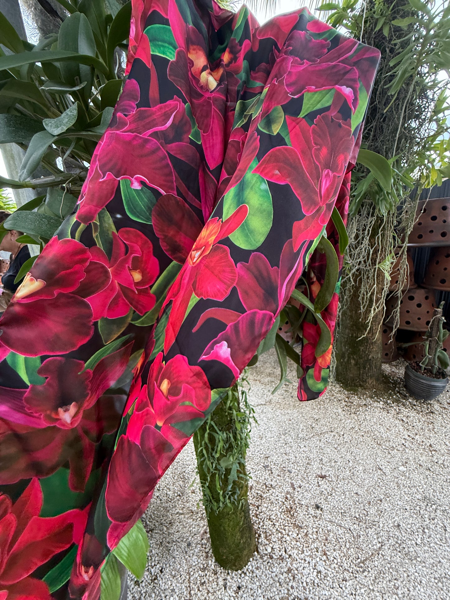 Orchidique Red- Black Orchid Blooms Scarf - Orchidique