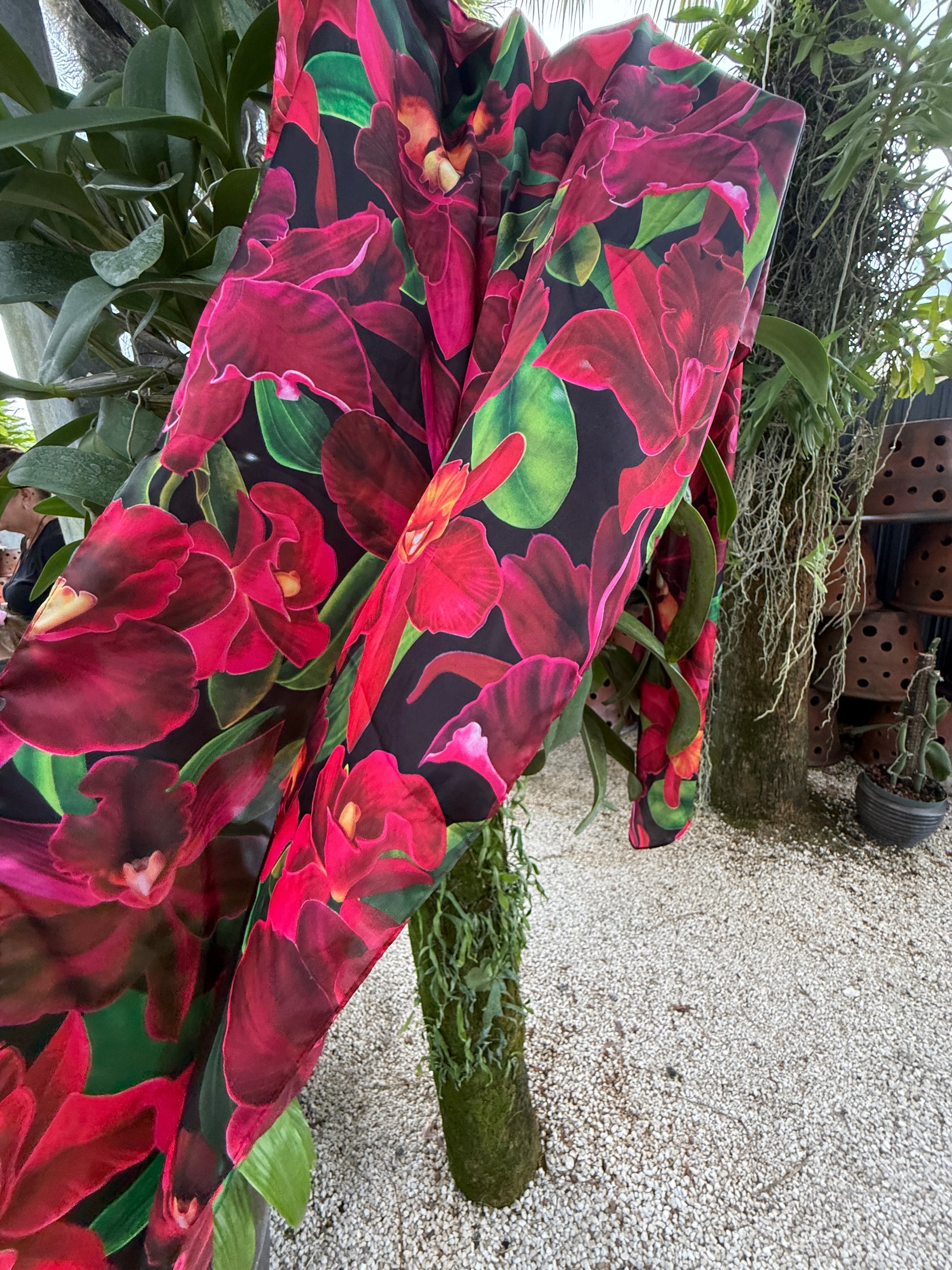 Orchidique Red- Black Orchid Blooms Scarf - Orchidique