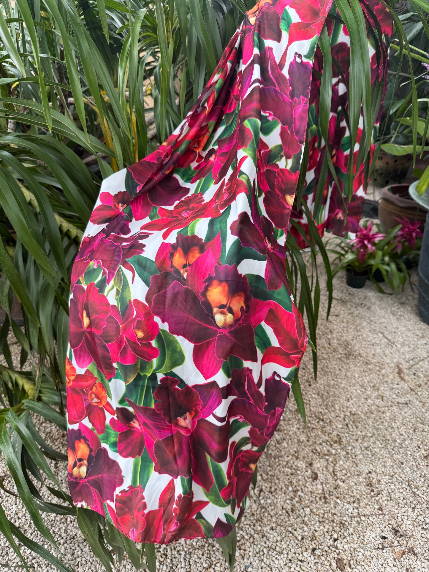 Orchidique Red- White Orchid Blooms Scarf - Orchidique