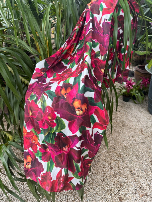 Orchidique Red- White Orchid Blooms Scarf - Orchidique