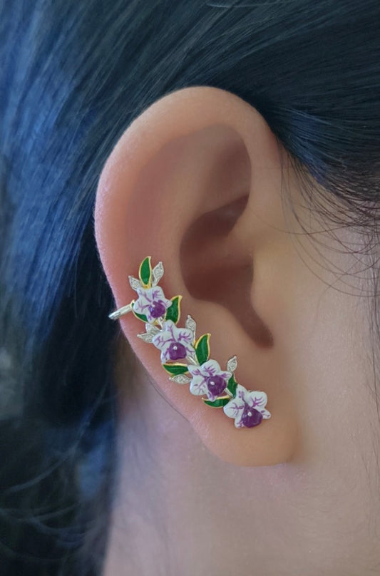 Orchid Fleur Collection: Lavendar Veiny Orchid Cattleya Ear Cuff Stud Climber