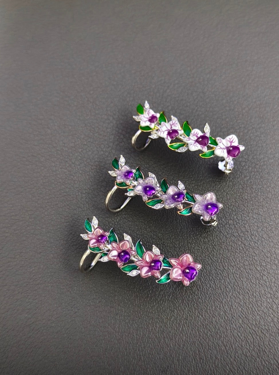 Orchid Fleur Collection: Lavendar Polka Cattleya Orchid Ear Cuff Stud Climber