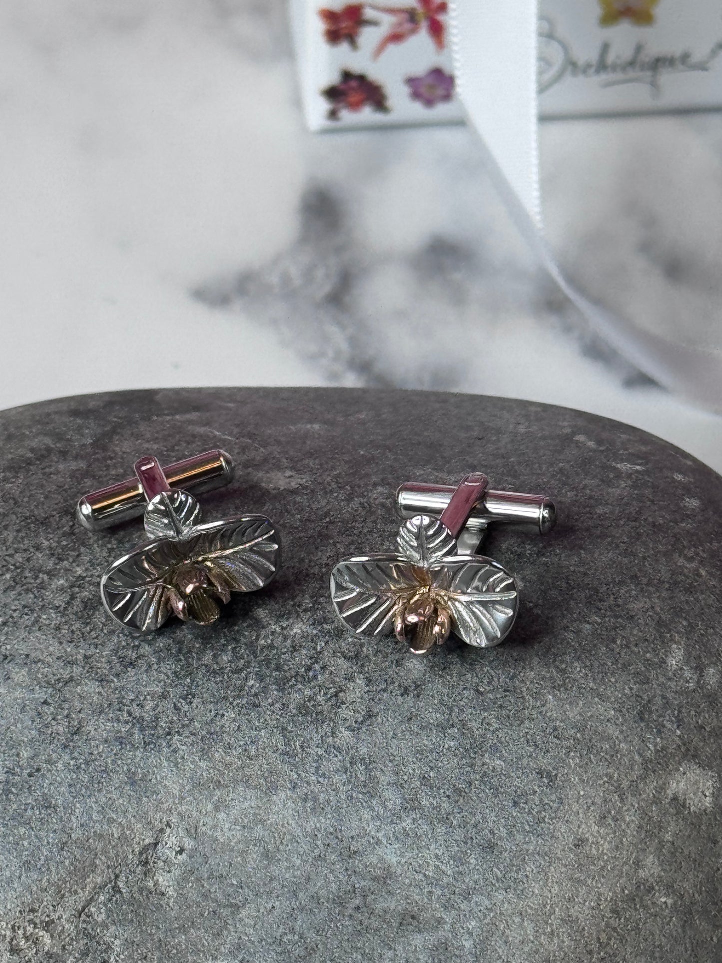 Stainless Steel Orchid Cufflinks