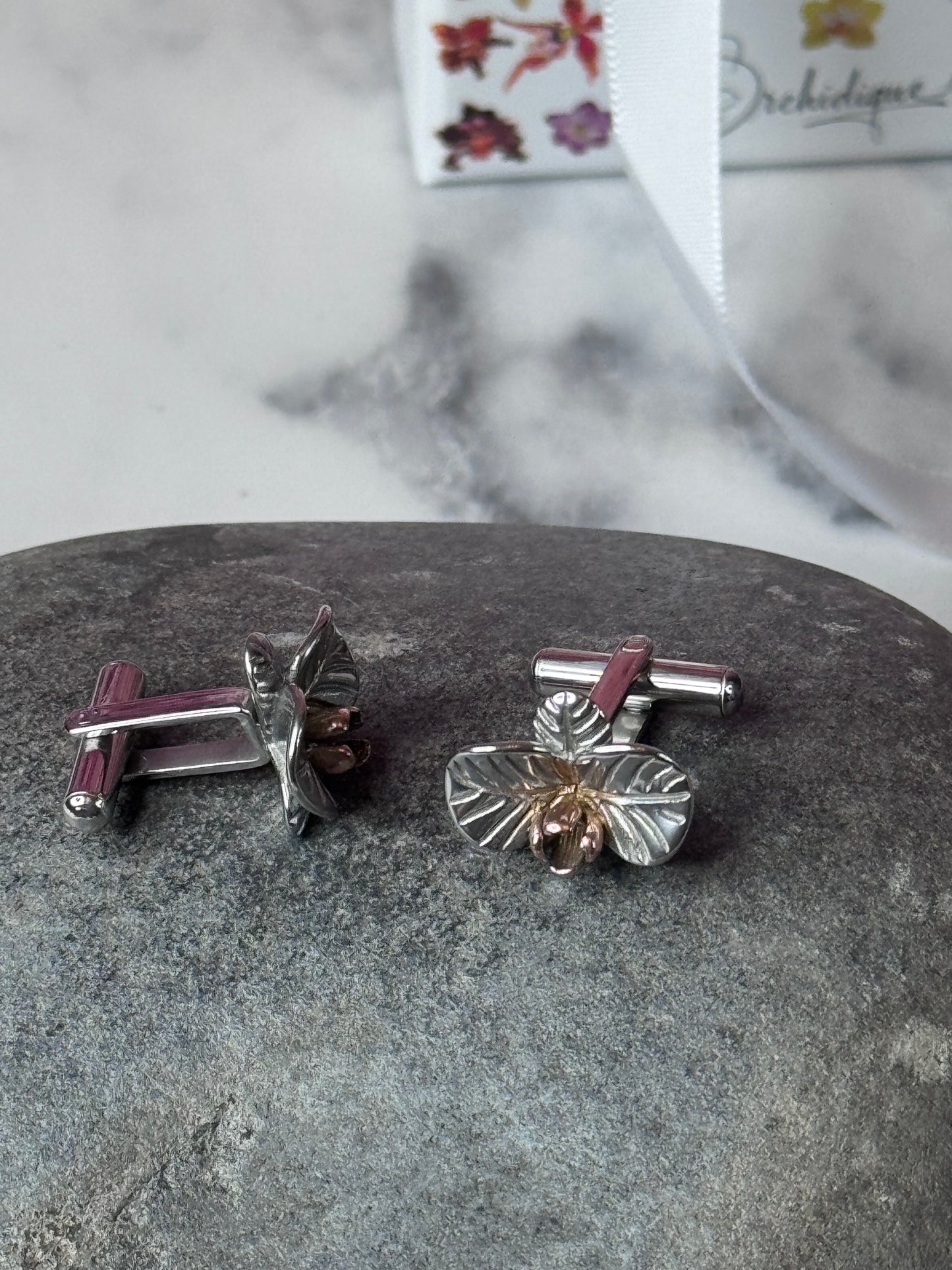 Stainless Steel Orchid Cufflinks