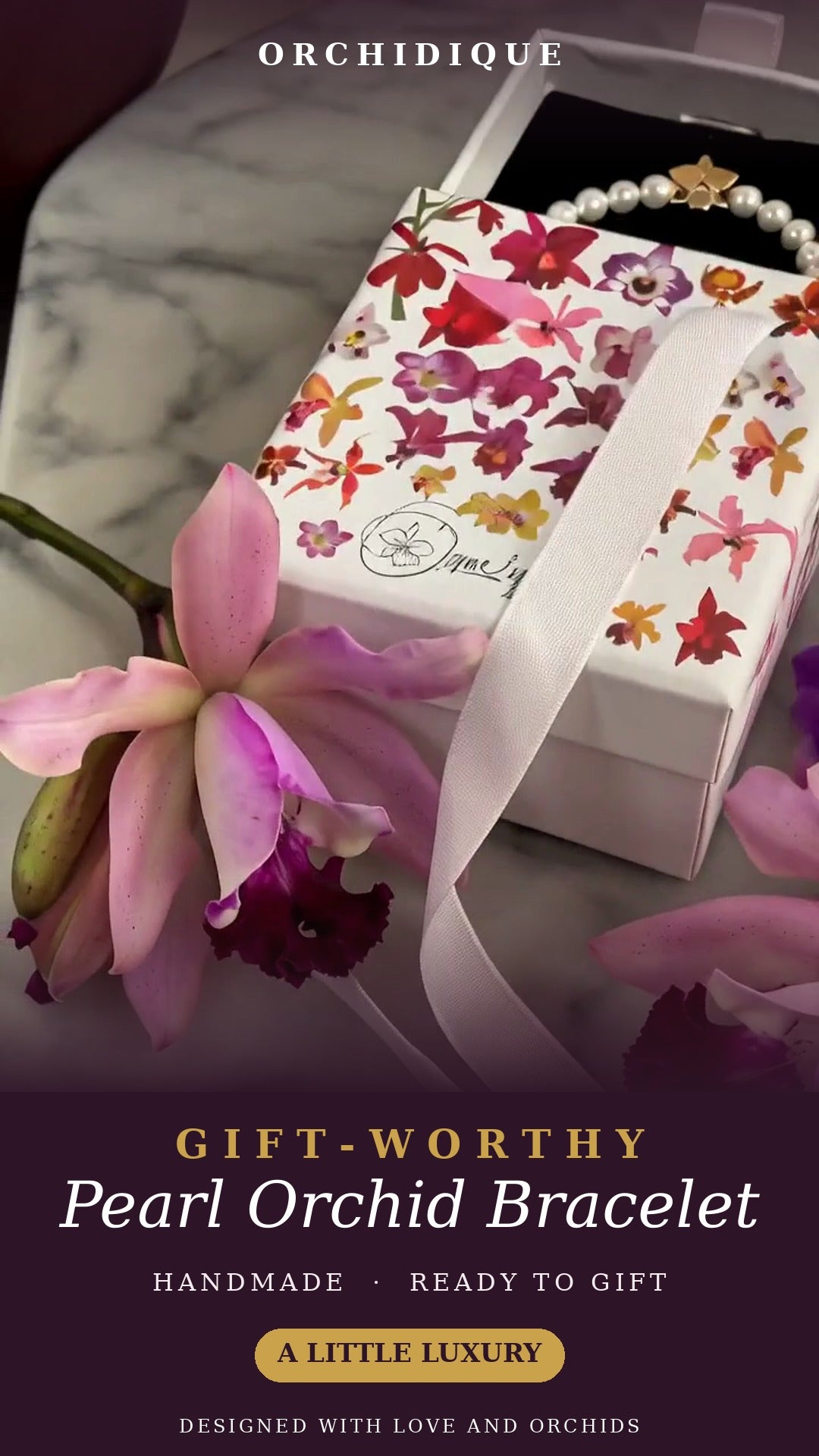Cattleya Orchid Pearl Bracelet - Orchidique