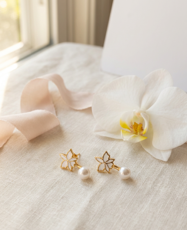 Cattleya Alba Orchid Stud Earrings — Orchidique view 6