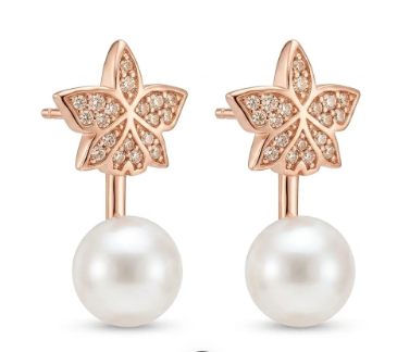 Signature Orchid Stud Earrings • Cattleya • White Zircon • Pearl Jacket • 18K Rose Gold - Orchidique