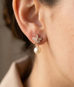 Signature Orchid Stud Earrings • Cattleya • White Zircon • Pearl Jacket • 18K Rose Gold - Orchidique