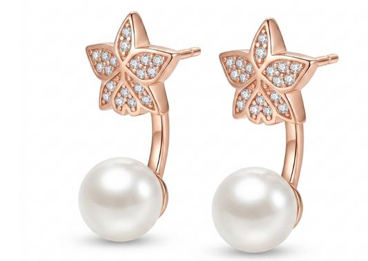Signature Orchid Stud Earrings • Cattleya • White Zircon • Pearl Jacket • 18K Rose Gold