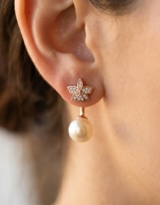 Signature Orchid Stud Earrings • Cattleya • White Zircon • Pearl Jacket • 18K Rose Gold - Orchidique