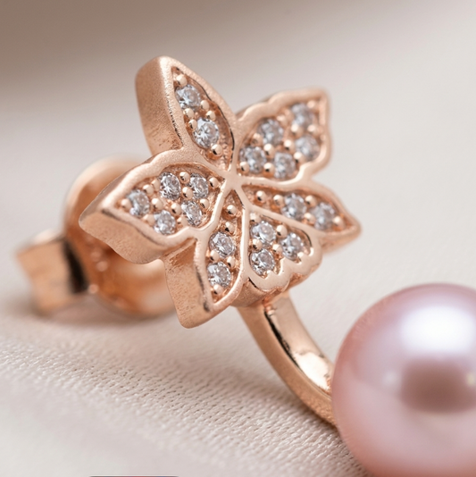 Signature Pink Zircon Cattleya Earring, Rose Pearl Jacket : 18k Rose Gold Rose Pearl