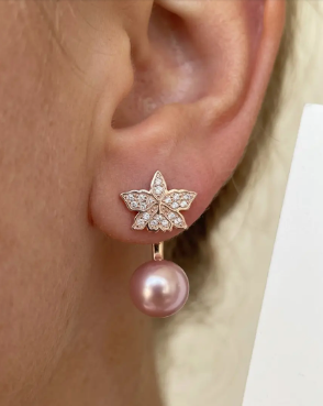 Signature Pink Zircon Cattleya Earring, Rose Pearl Jacket : 18k Rose Gold Rose Pearl - Orchidique