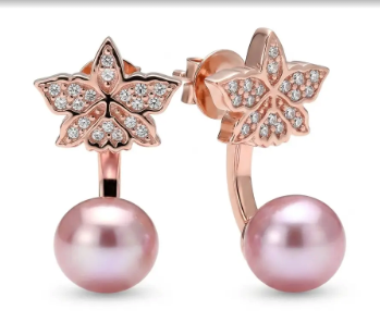 Signature Pink Zircon Cattleya Earring, Rose Pearl Jacket : 18k Rose Gold Rose Pearl - Orchidique