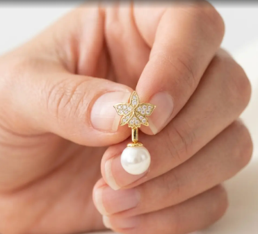 Signature Orchid Stud Earrings • Cattleya • White Zircon • Pearl Jacket • 14K Gold - Orchidique